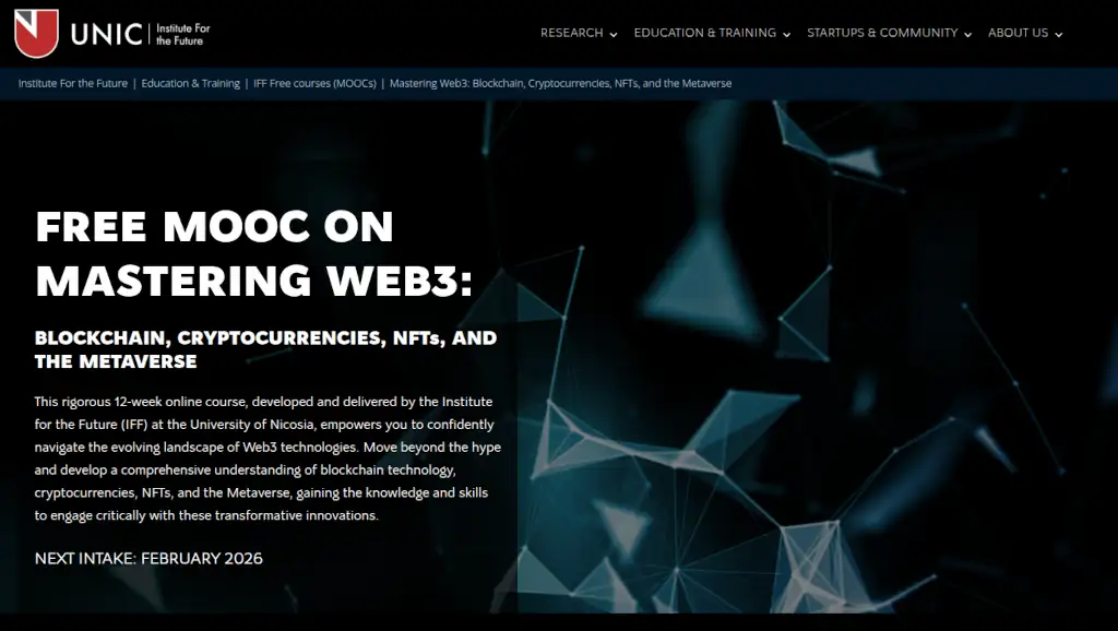Three free courses on Blockchain, Cryptocurrencies, NFTs, and the Metaverse 6 university of nicosia web3